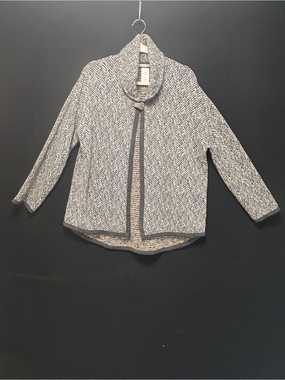 Chiaramente Italian Tweed Funnel Neck Jacket Cardigan with Buckle